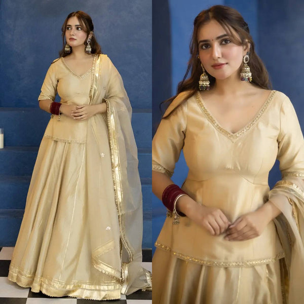 Timeless Beige Silk Lehenga for Graceful Occasions