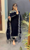 Midnight Blue Velvet Embroidered Elegance
