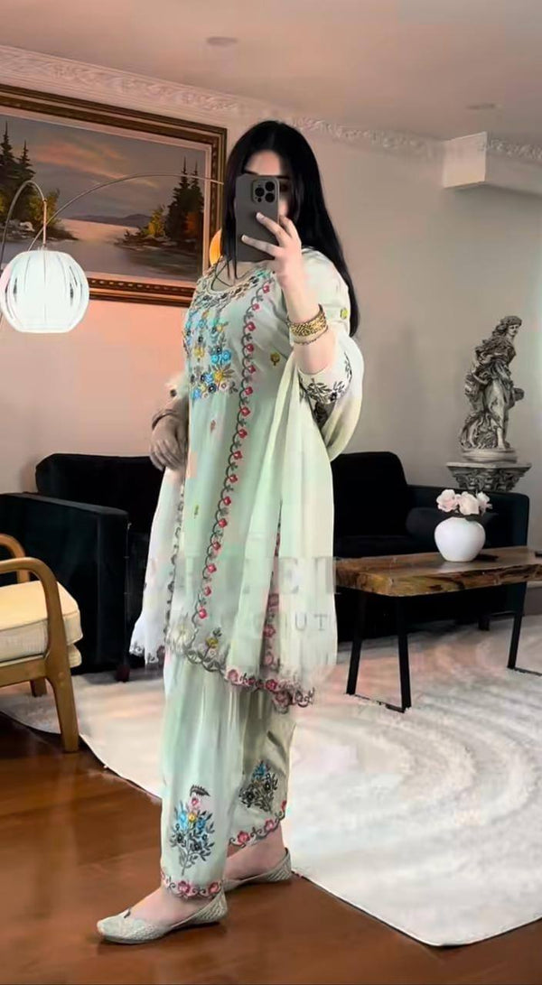 Elegant Floral Embroidered Ethnic Wear