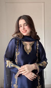 Midnight Blue Zari Bids Hand Work Full Hand Work Suit Set