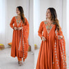 Stunning Long Orange Dress with Embroidery
