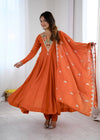 Stunning Long Orange Dress with Embroidery