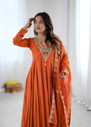 Stunning Long Orange Dress with Embroidery
