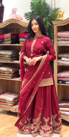 Luxury Red Designer Sharara Palazzo Suit Set