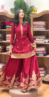 Luxury Red Designer Sharara Palazzo Suit Set