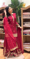 Luxury Red Designer Sharara Palazzo Suit Set