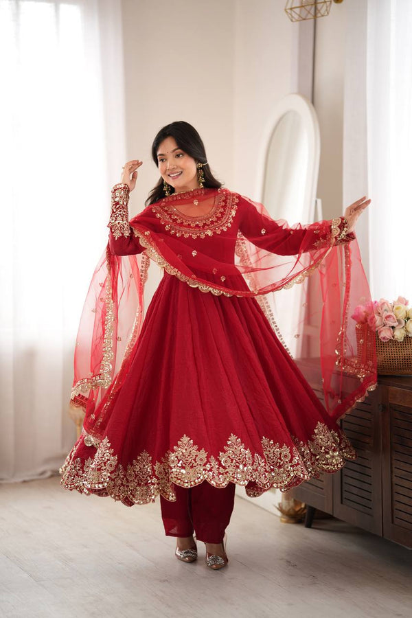 Graceful Red Anarkali Suit for Modern Elegance