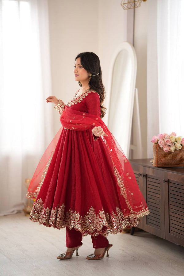 Graceful Red Anarkali Suit for Modern Elegance