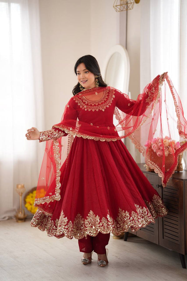 Graceful Red Anarkali Suit for Modern Elegance