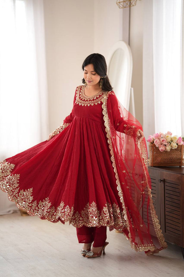 Graceful Red Anarkali Suit for Modern Elegance