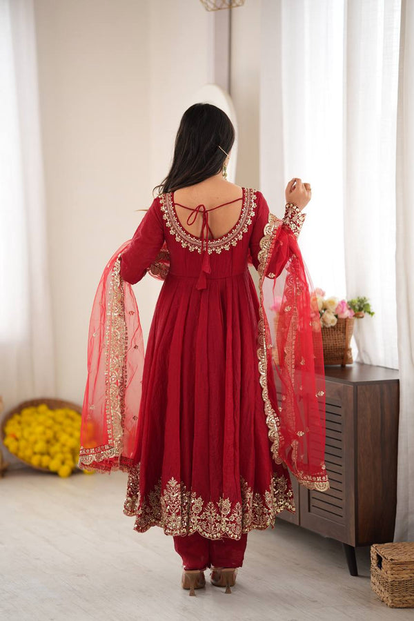 Graceful Red Anarkali Suit for Modern Elegance