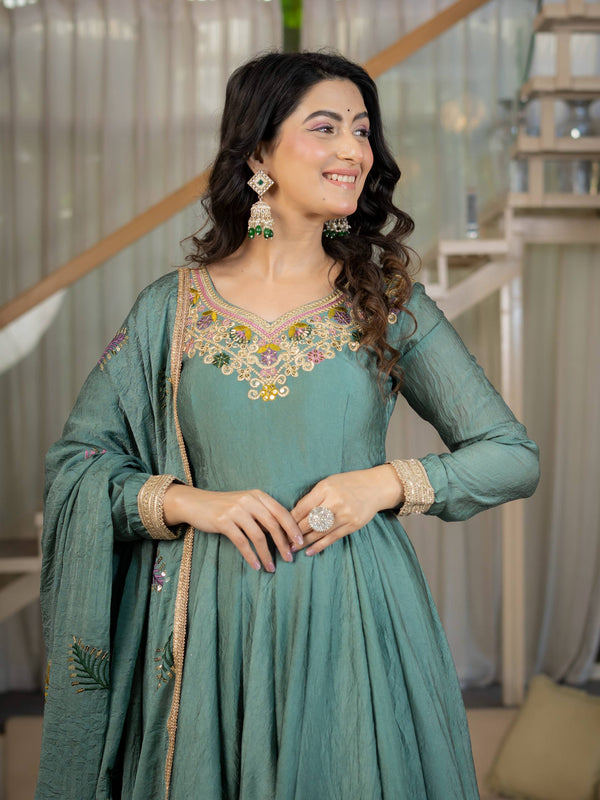 Stunning Green Anarkali for Cultural Celebrations