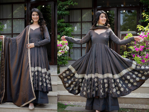 Elegant Dark Grey Anarkali Suit for Women