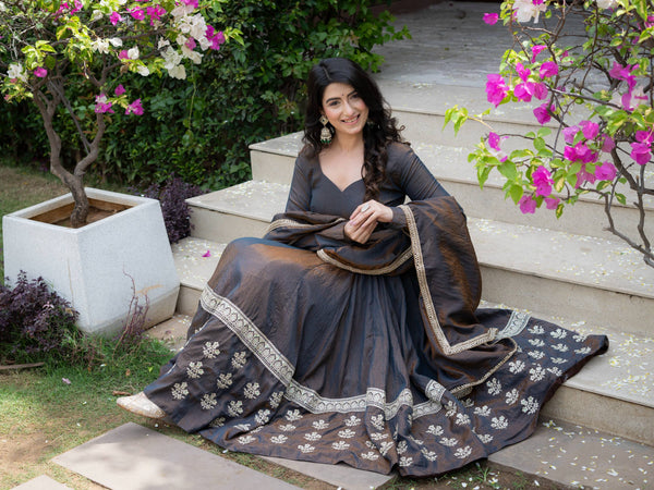 Elegant Dark Grey Anarkali Suit for Women