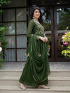Graceful Green Suit Adorned with Gold Embroidery