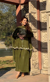 Graceful Green Suit Adorned with Gold Embroidery