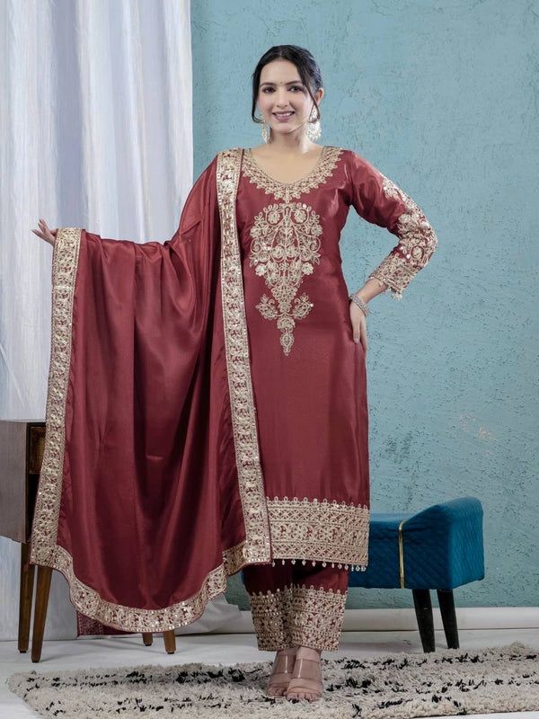Majestic Maroon Suit Adorned in Gold