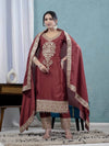 Majestic Maroon Suit Adorned in Gold