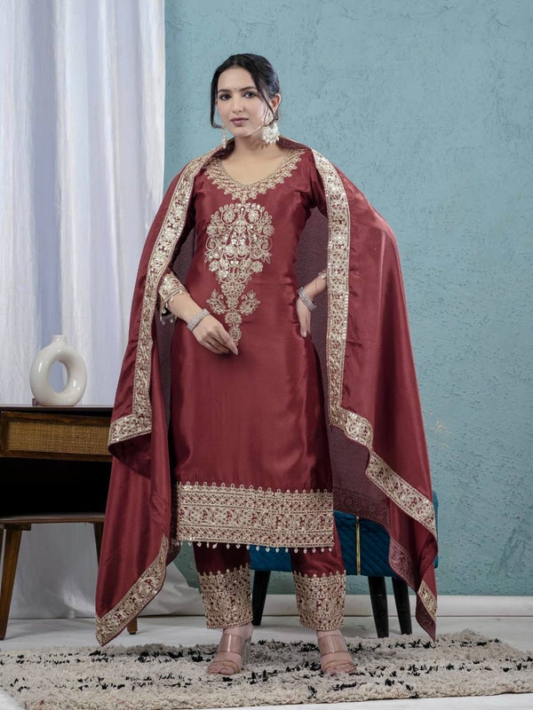 Majestic Maroon Suit Adorned in Gold
