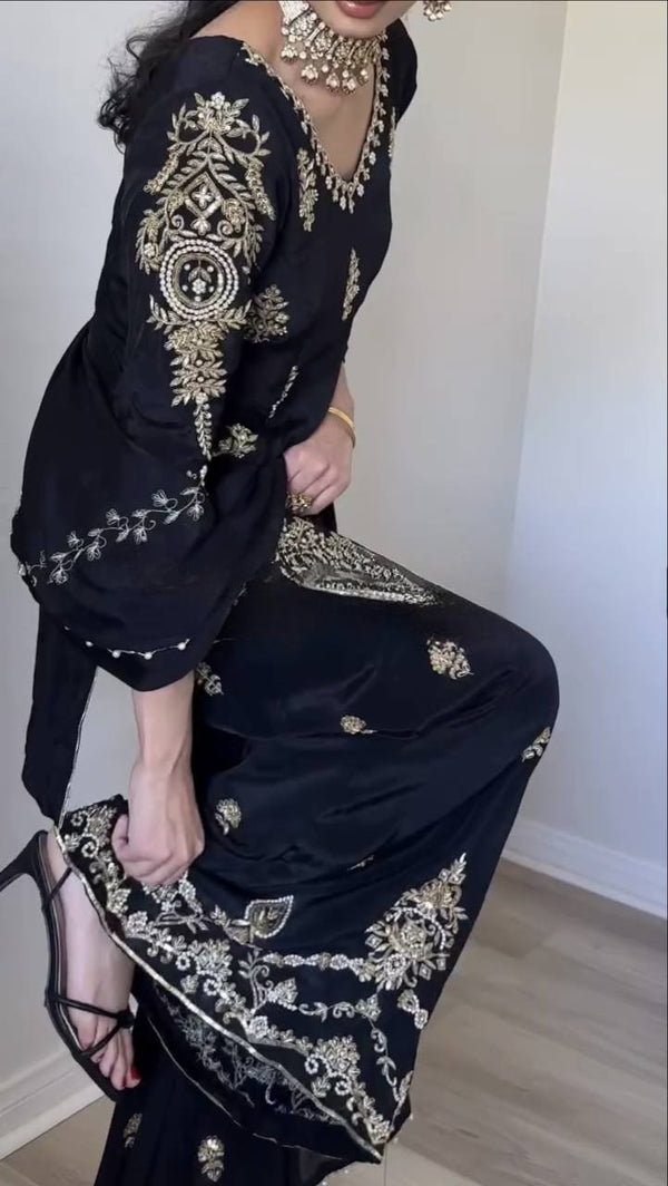 Midnight Charm: Exquisite Black Lehenga Ensemble
