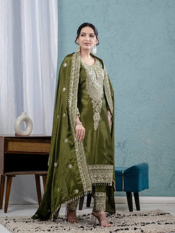 Intricately Embroidered Formal Suit with Matching Dupatta Set