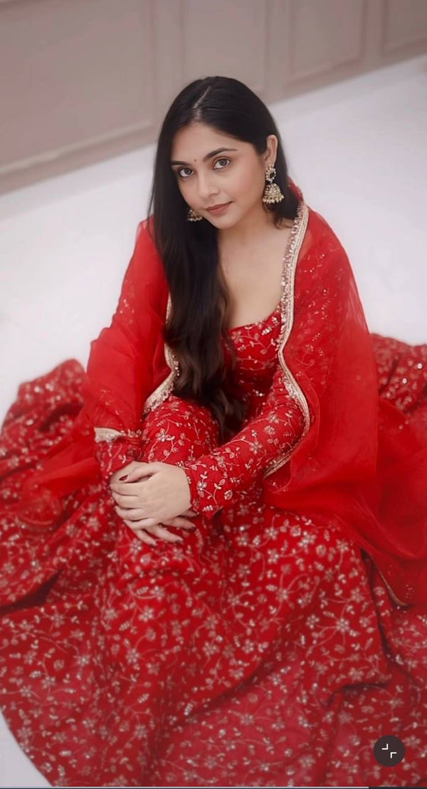 Graceful Red Anarkali for Traditional Celebrations