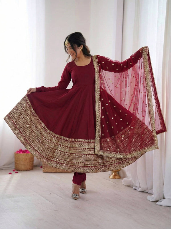 Elegant Maroon Anarkali: A Timeless Tradition