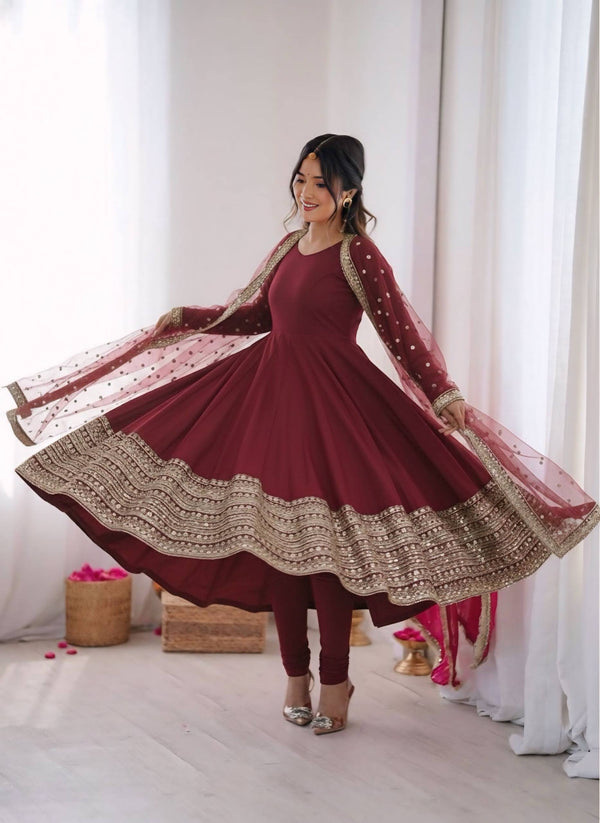 Elegant Maroon Anarkali: A Timeless Tradition