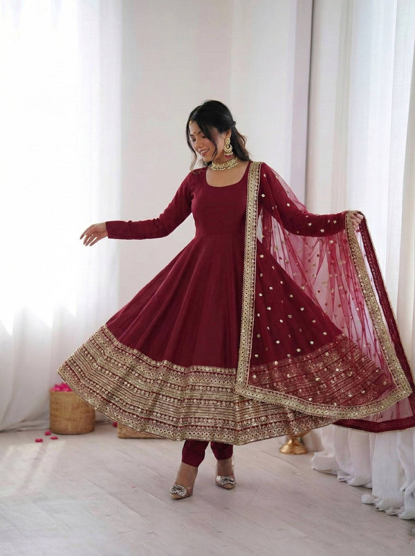 Elegant Maroon Anarkali: A Timeless Tradition