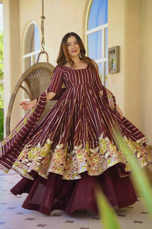 Women's Festive Maroon Anarkali Ensemble