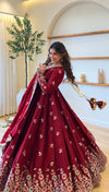Luxurious Maroon Embroidered Anarkali Design