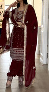 Majestic Allure: Embroidered Maroon Suit Design