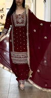 Majestic Allure: Embroidered Maroon Suit Design
