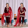 Luxurious Maroon Velvet Embroidered Ensemble