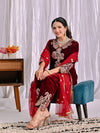 Luxurious Maroon Velvet Embroidered Ensemble