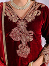 Luxurious Maroon Velvet Embroidered Ensemble