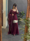 Maroon Garara Suit Heavy Star Georgette Silk Embroidery Work Sharara Suit