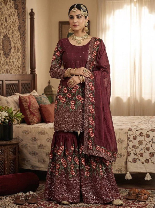 Radiant Rose Embroidered Ethnic Ensemble