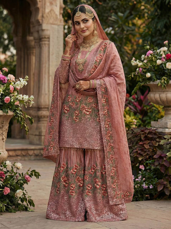Radiant Rose Embroidered Ethnic Ensemble