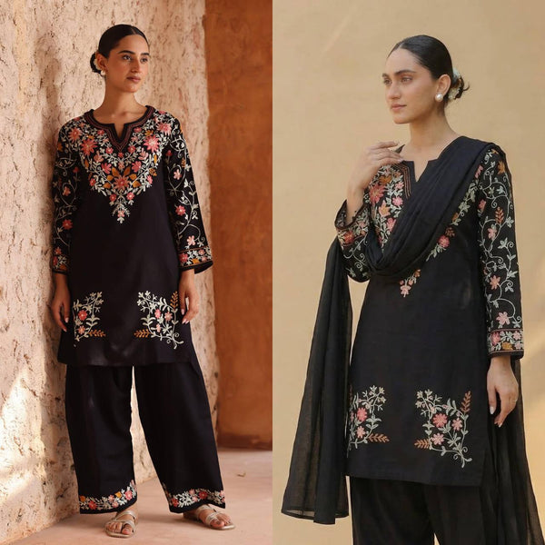 Timeless Black Attire with Floral Accents