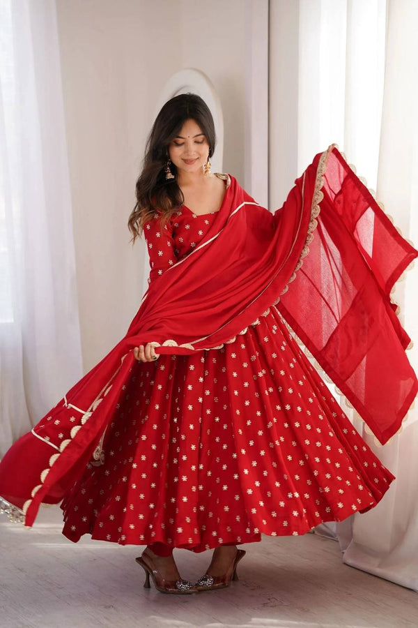 Elegant Red Anarkali Dress with Dupatta