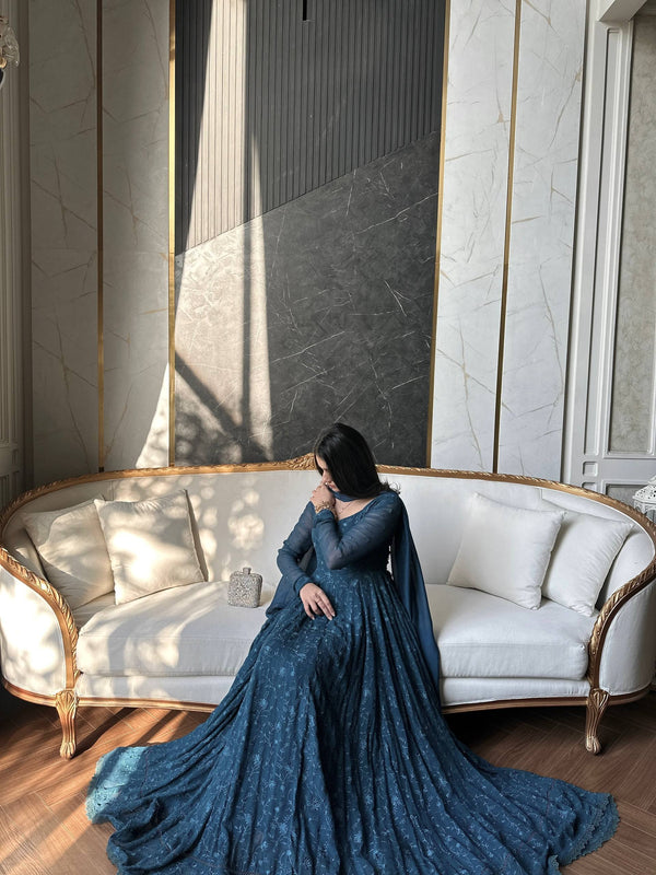 Elegance in Blue on a Cozy Couch