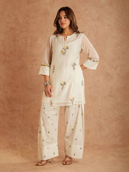 Elegant Floral Cotton Kurta Ensemble