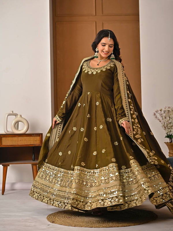 Elegant Olive Green Festive Gown
