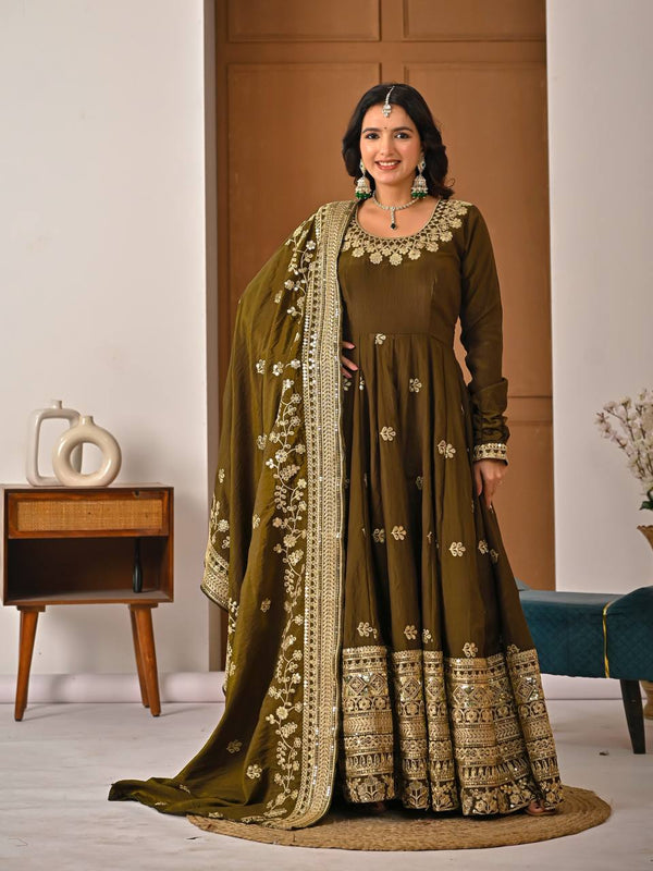 Elegant Olive Green Festive Gown