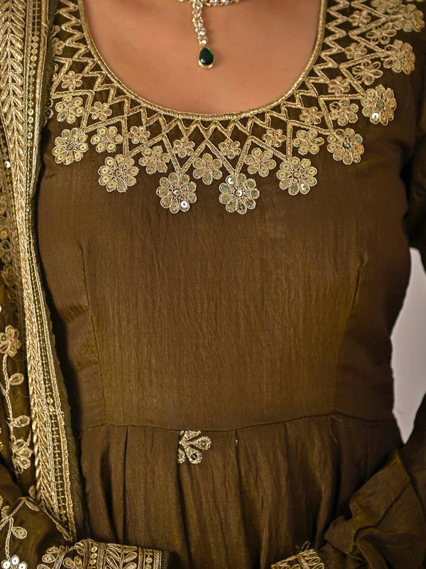 Elegant Olive Green Festive Gown