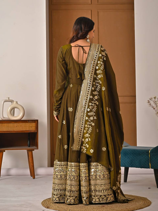 Elegant Olive Green Festive Gown