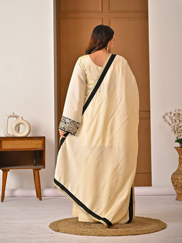 Chic Cream Attire Featuring Bold Black Details