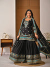 Regal Fusion: Black and Blue Embroidered Ensemble