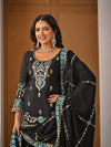 Regal Fusion: Black and Blue Embroidered Ensemble